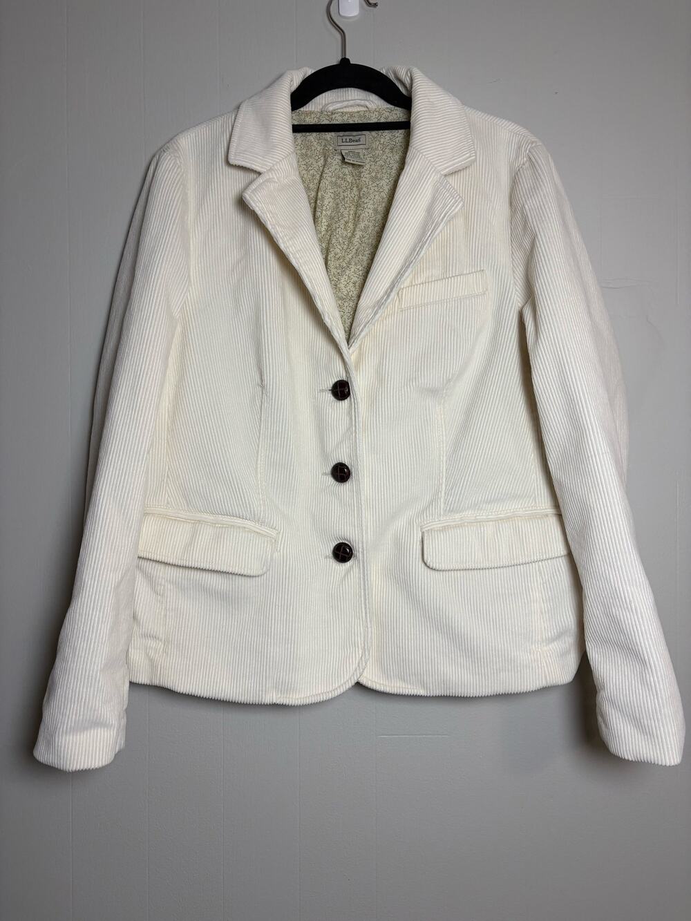 L.L. Bean Cream Corduroy Cotton 16 Regular Women's 3 Button Blazer
